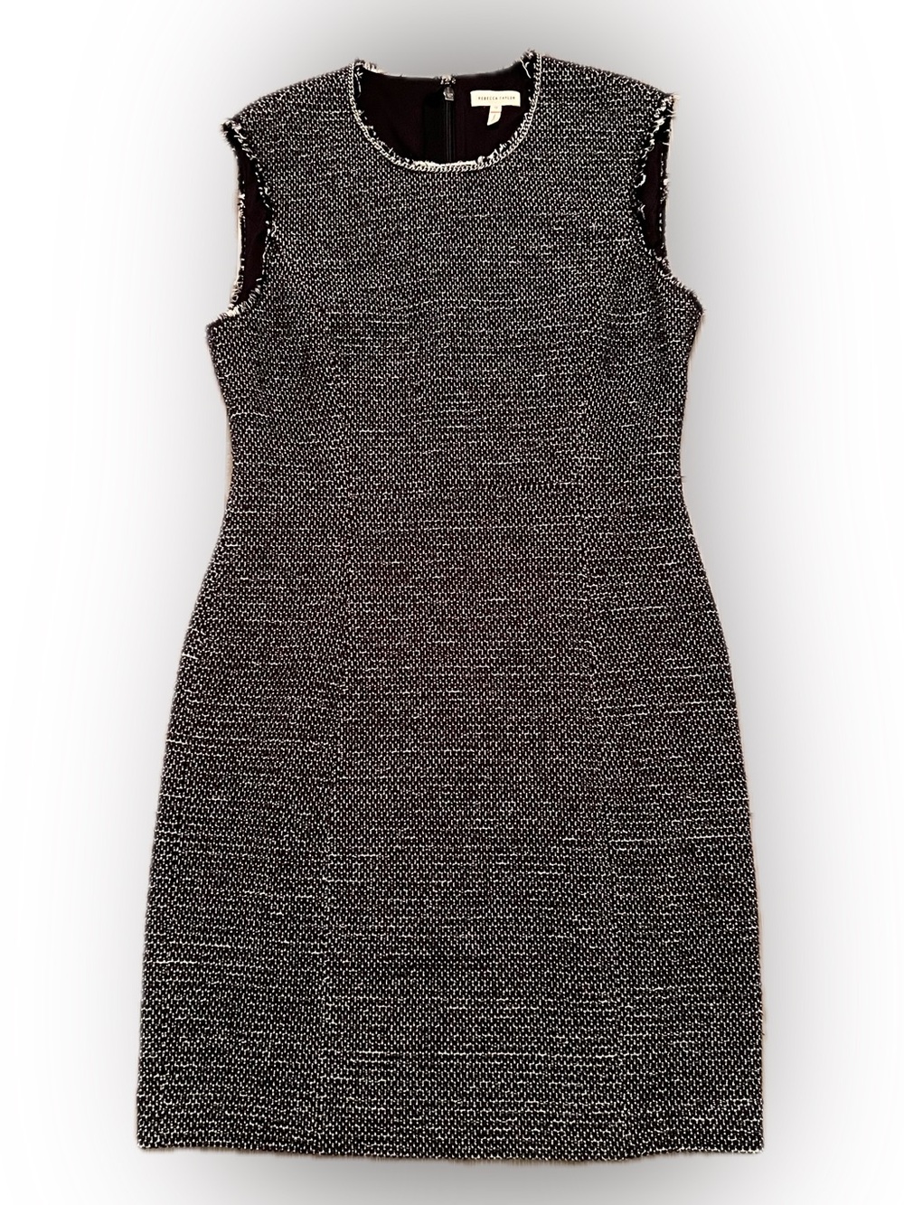 Rebecca Taylor Black and White Tweed Dress with Sliver Chain detail 12